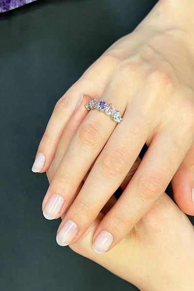 Sose Moda Silver Color Ring with Colorful Heart