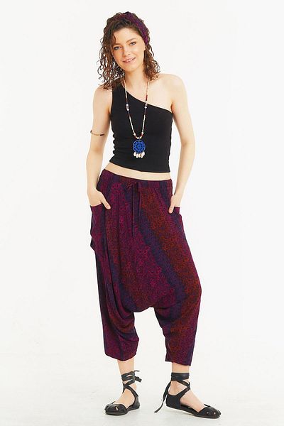 Los banditos Pantaloni Capri Shalwar cu șireturi cu model de flori