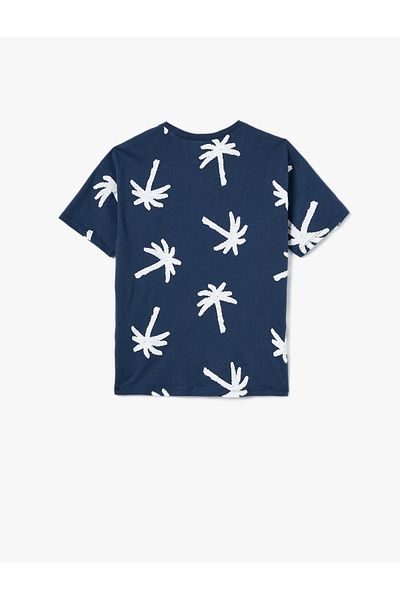 Koton Tricou din bumbac, cu mânecă scurtă, cu decolteu rotund, cu imprimeu cu palme