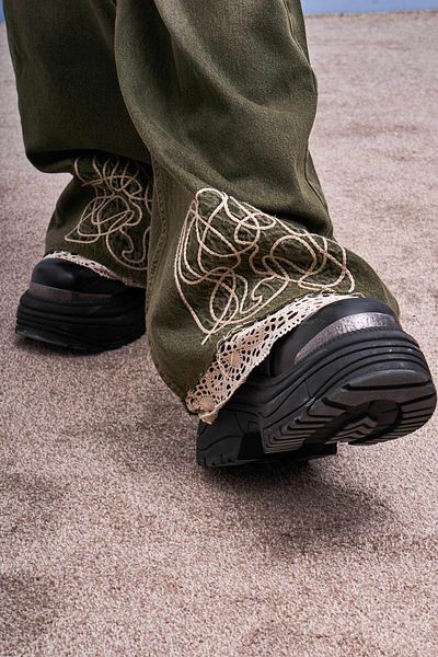 its basic Women's Khaki Color 2W415 100% Cotton Palazzo Fit Denim with Embroidered Legs