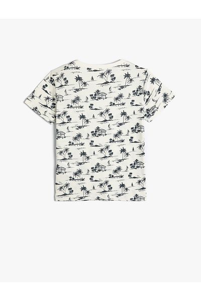 Koton T-Shirt Palm Tree Printed Short Sleeve Crew Neck Cotton