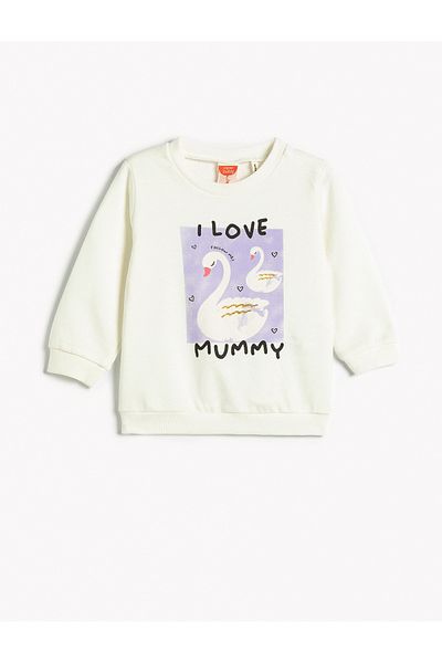 Koton Sweatshirt Swan Printed Rose Gold Crew Neck Cotton