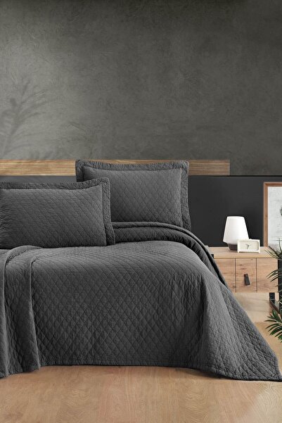 PASIONI - Pamuklu - Parça Boyama Este Antrasit Tek Kişilik Yatak Örtüsü Takımı