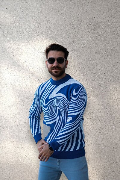 BİRBEYSTORE Erkek Triko Kazak İlizyon Desenli