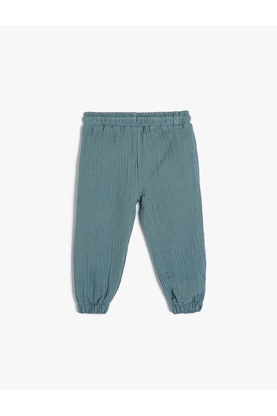 Koton Muslin Fabric Jogger Pants - Textured with Pocket Detail and Elastic Waist