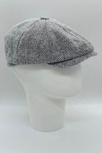 Hoppe Winter Woolen Gray Herringbone Patterned 8-Piece British Style Peaky Blinders Cap Hat