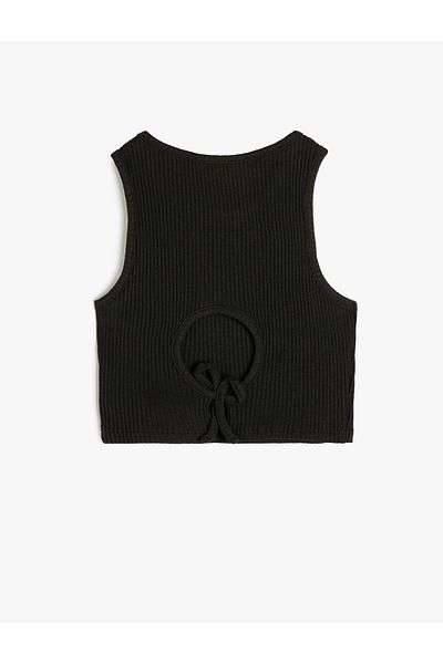 Koton Top din bumbac crop - fără mâneci, cu detaliu la fereastră și cu nervuri