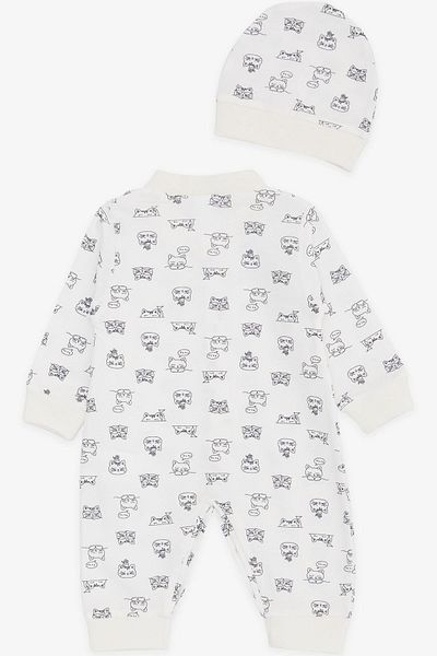 Breeze Baby Boy Rompers Sleepy Kitten Patterned 0-3 Months-6 Months, Ecru