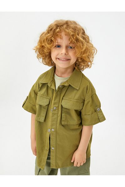 Koton Safari Shirt Short Sleeve with Cover and Double Pocket Detail