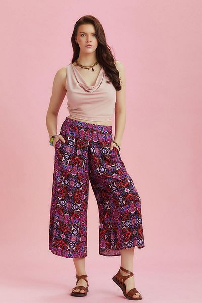 Los banditos Fusta cu pantaloni de damă cu model albastru cu detaliu plisat în față