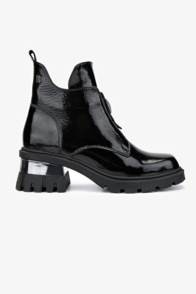 Valmenti Kadın Hakiki Deri Siyah Rugan Casual Bot