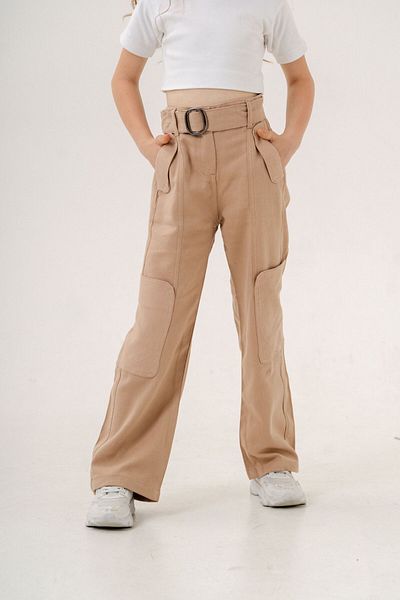 GİYİCEM Girl's Side Pocket Belted Linen Trousers