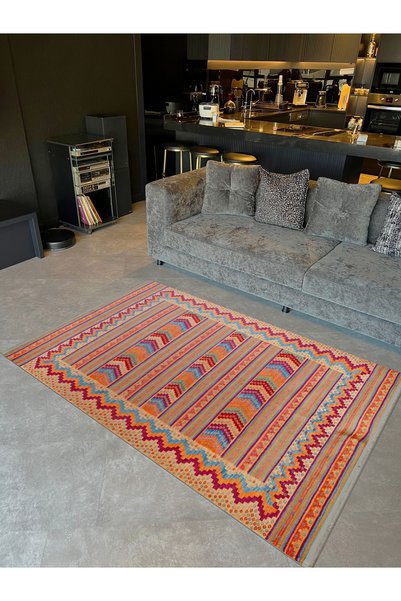 Rugs Modern Halı Umay Collection Orange Red Shades Patterned Woven Base Moder...