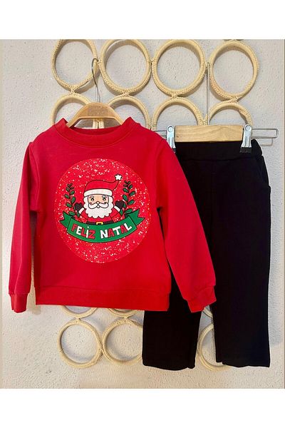 Bulut Baby Merry Christmas Printed Long Sleeve 2Ip Licra Bottom Top Unisex Kids Sweatshirt Set