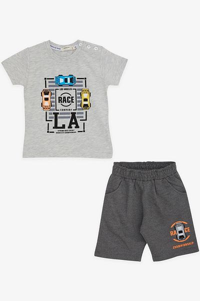 Breeze Boy's Shorts Suit Car Printed 1-4 Years, Light Gray Melange