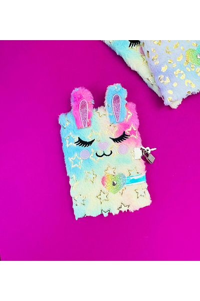 Gift Moda Plush Rabbit Notebook - with Lock Cover