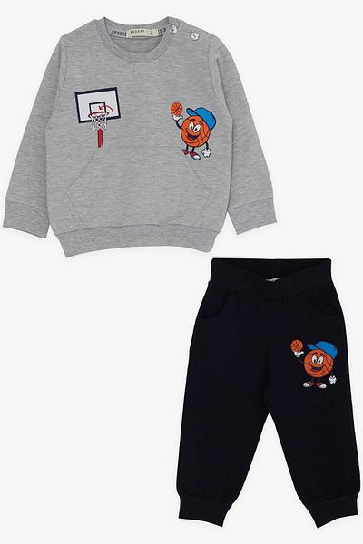 Breeze Baby Boy Tracksuit Set 9 Months-3 Years Printed, Gray Melange