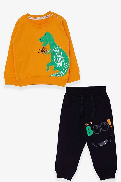 Breeze Boy's Tracksuit Set Dinosaur Printed 1.5-5 Years, Mustard Yellow