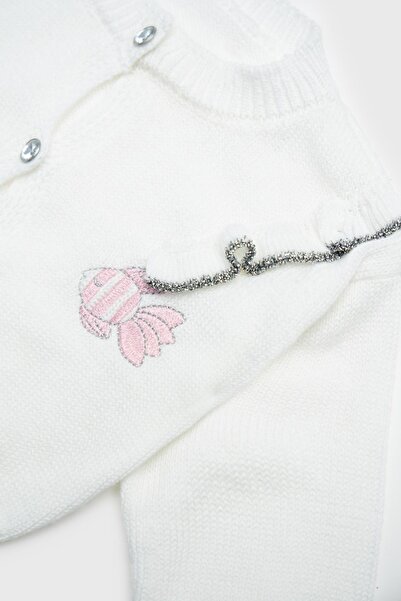 Layette Bg Store Baby Girl White Cardigan 23Ss0Lt7702