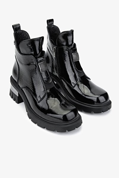 Valmenti Kadın Hakiki Deri Siyah Rugan Casual Bot