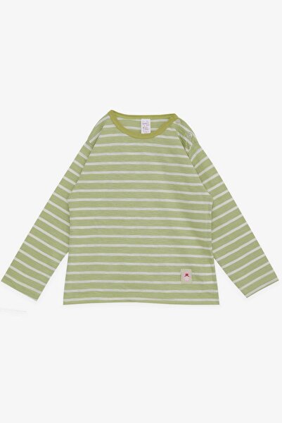Breeze Kız Bebek Uzun Kollu Tişört Çizgili Patlı Ayıcık Baskılı 9 Ay-3 Yaş, Fıstık Yeşili
