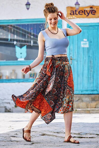 Los banditos Φαρδιά μίντι φούστα με δέσιμο στη μέση