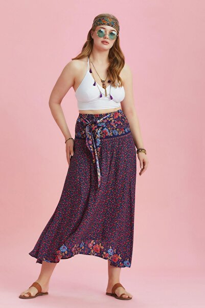 Los banditos Loose Authentic Patterned Asymmetrical Large Size Skirt