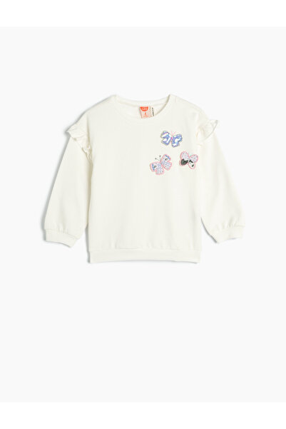 Koton Mikina Rose Gold Butterfly Appliqued Ruffle Detailed Cotton