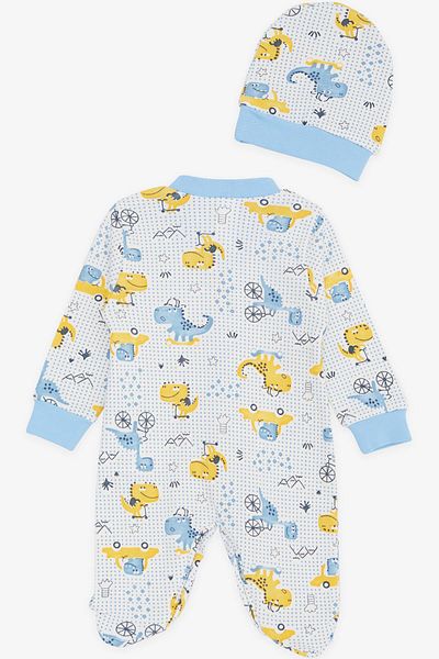 Breeze Baby Boy Booties Jumpsuit Fun Dinosaur Patterned 0-3 Months-6 Months, White