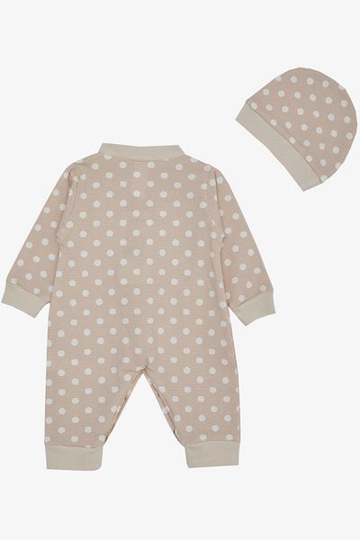 Breeze Baby Boy Jumpsuit Striped Polka Dot Pattern 0-6 Months, Beige