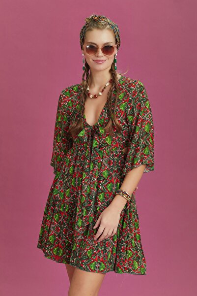 Los banditos Κοντό φόρεμα με μισό μανίκι με μπροστινή γραβάτα