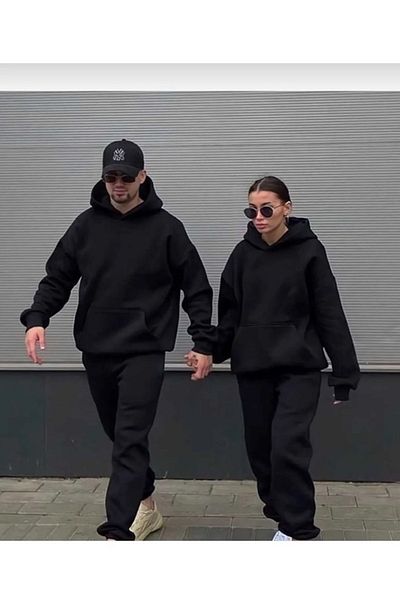 EXPECTED Lover Couple Friend Unisex Μαύρη αθλητική φόρμα - Κουκούλα, ράστερ - 2 σετ