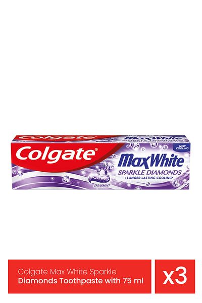 Colgate Max White Sparkle Diamonds Whitening Toothpaste With Fluoride 75 ml x 3 pieces