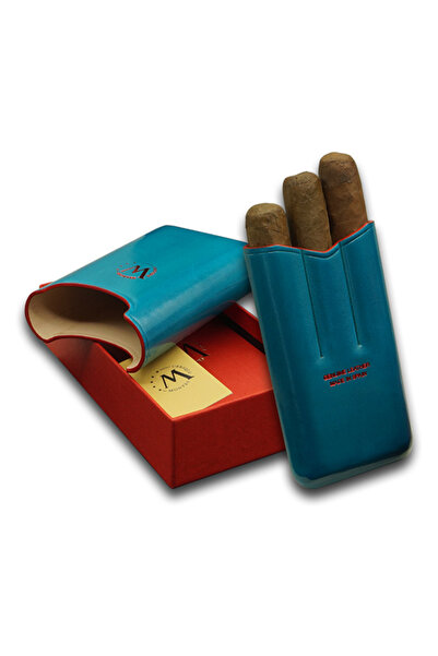 MONTES LEATHER Montes Gerçek Deri El Yapımı Puro Kılıfı Üçlü (52 Ring) Ocean
