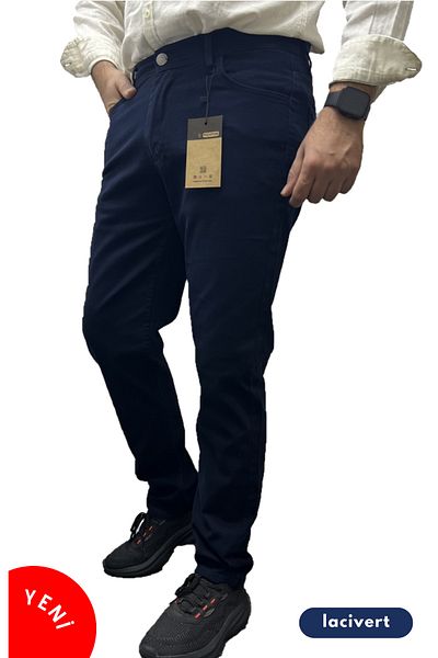 Polviton Flexible Linen Trousers - Slim Fit, Lycra, Navy Blue 106