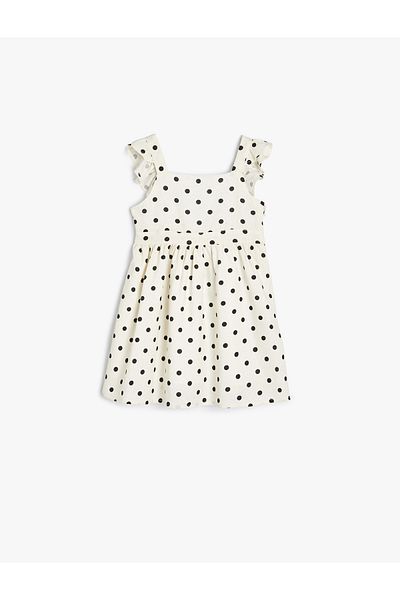 Koton Linen Strap Dress - Frilly Square Collar