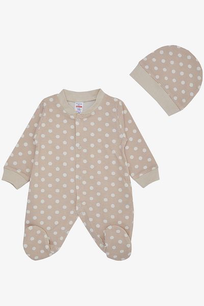Breeze Baby Boy Booties Romper Striped Polka Dot Pattern 0-6 Months, Beige