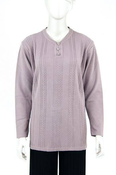 Oppland Pulover pentru mamă țesut cu ghiocei, bumbac, cu trei nasturi, cu guler cu pere, cu lycra
