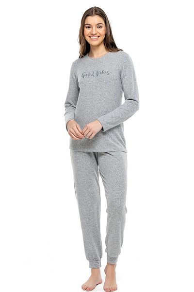 Mod Collection 3981 Set de pijamale cu mânecă lungă, gri Melange, cu gât rotund -grimelange