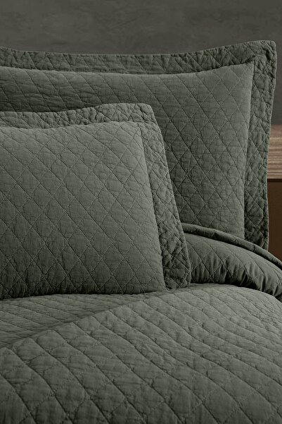 PASIONI - Pamuklu - Parça Boyama Este Haki Tek Kişilik Yatak Örtüsü Takımı