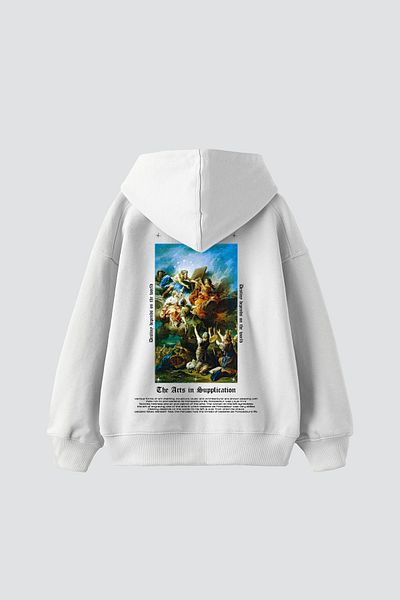 Sekizbiraltı Arts Supplication Printed Oversize Unisex Premium White Hoodie