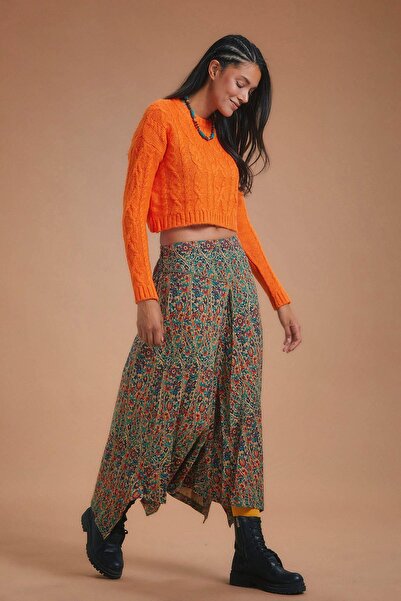 Los banditos Ethnic Patterned Skirt with Bias Detail and Asymmetrical Cut