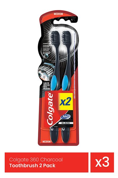 Colgate 360 Charcoal Toothbrush 2 Pack x 3 pieces