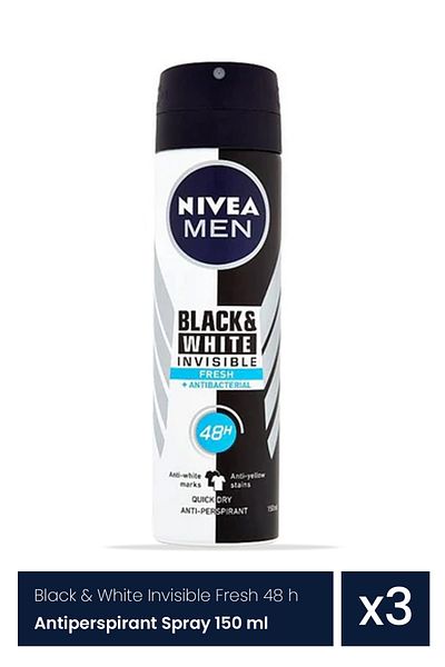 NIVEA NIVEA Men Black & White Invisible Fresh 48 h - Αντιιδρωτικό σπρέι, χωρητικότητα 3 τεμαχίων x 150 ml