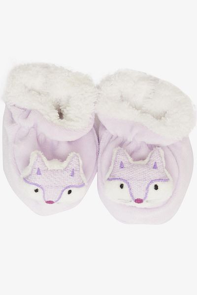 Minidamla Lilac Velvet Cute Baby Girl Slippers - With Fox Accessory