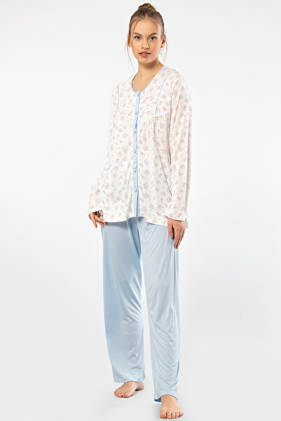 TÜREN 3367 Costum de pijama cu mânecă lungă pentru femei de mărime mare-albastru