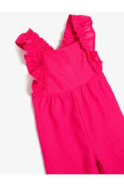 Koton Leinen-Jumpsuit mit Trägern, volle Länge, weites Bein mit Rüschendetail