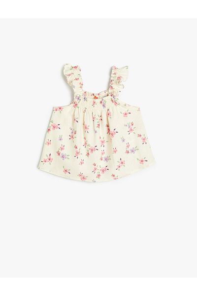 Koton Blouse Sleeveless Frilly Floral Pattern Gipe Detailed