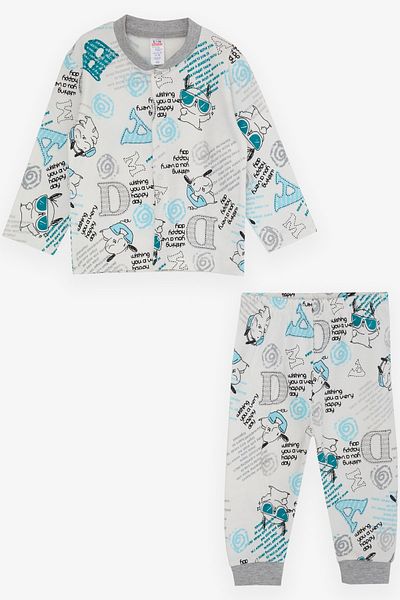 Breeze Baby Boy Pajama Set, Text Patterned, 4 Months-1 Years, Ecru