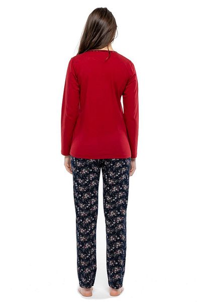 Mod Collection 3975 Women's Claret Red Patchwork Long Sleeve Pajama Set - burgundy